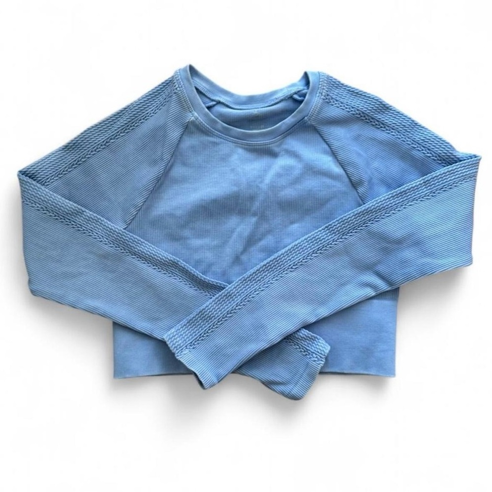 Aerie offline blue textured crop top workout shirt